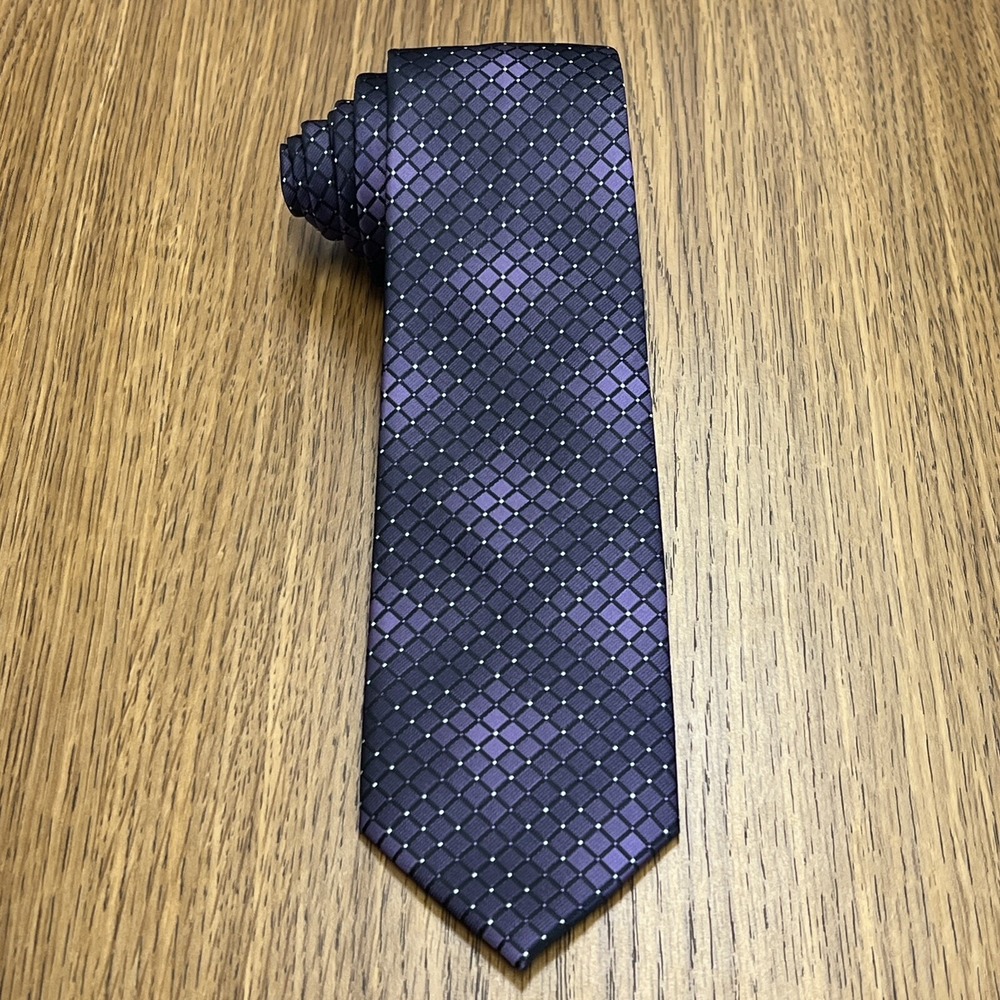 Pierre Cardin‎ Tie Men's Slim 2.5" Purple Geometric Checks Diamonds Scales EUC